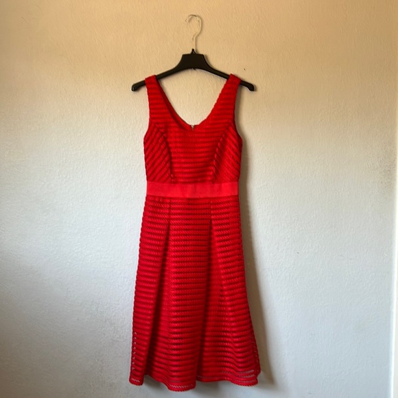 New York & Company Fit & Flare Dress with Mesh Overlay Size 4 - Picture 1 of 4